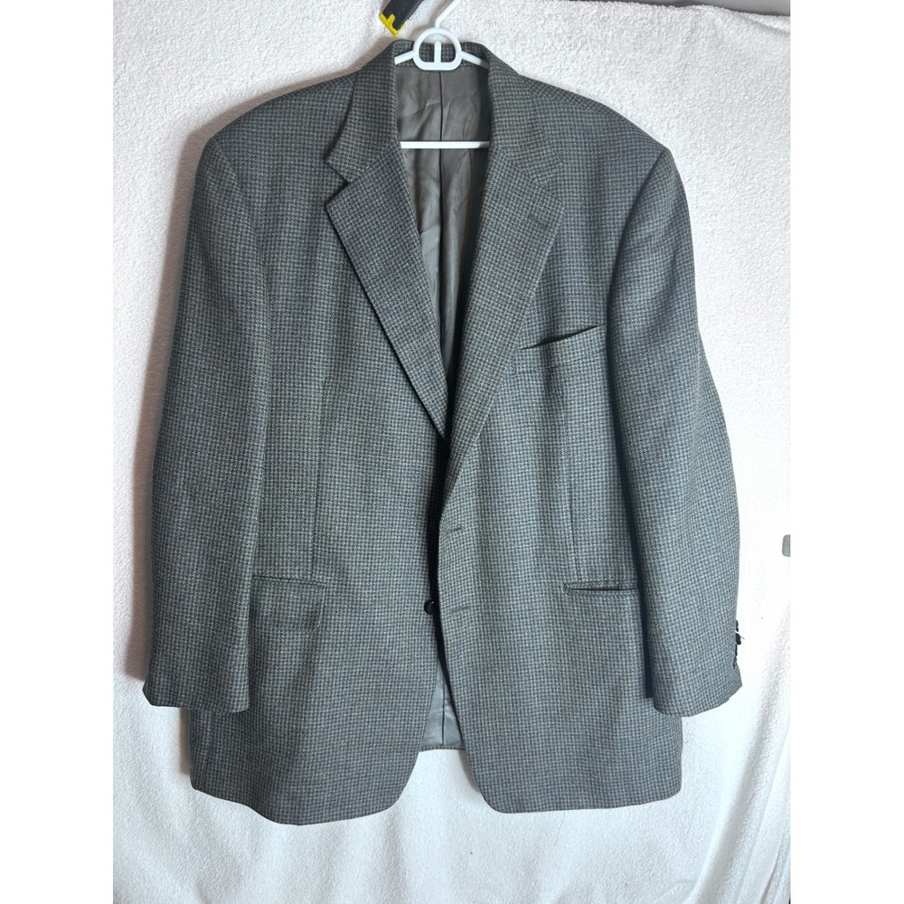 Hilton 1893 Mens Sport Coat 46 Long Wool Alpaca Grey Brown Houndstooth Blazer